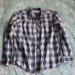 Blue and white plaid button down